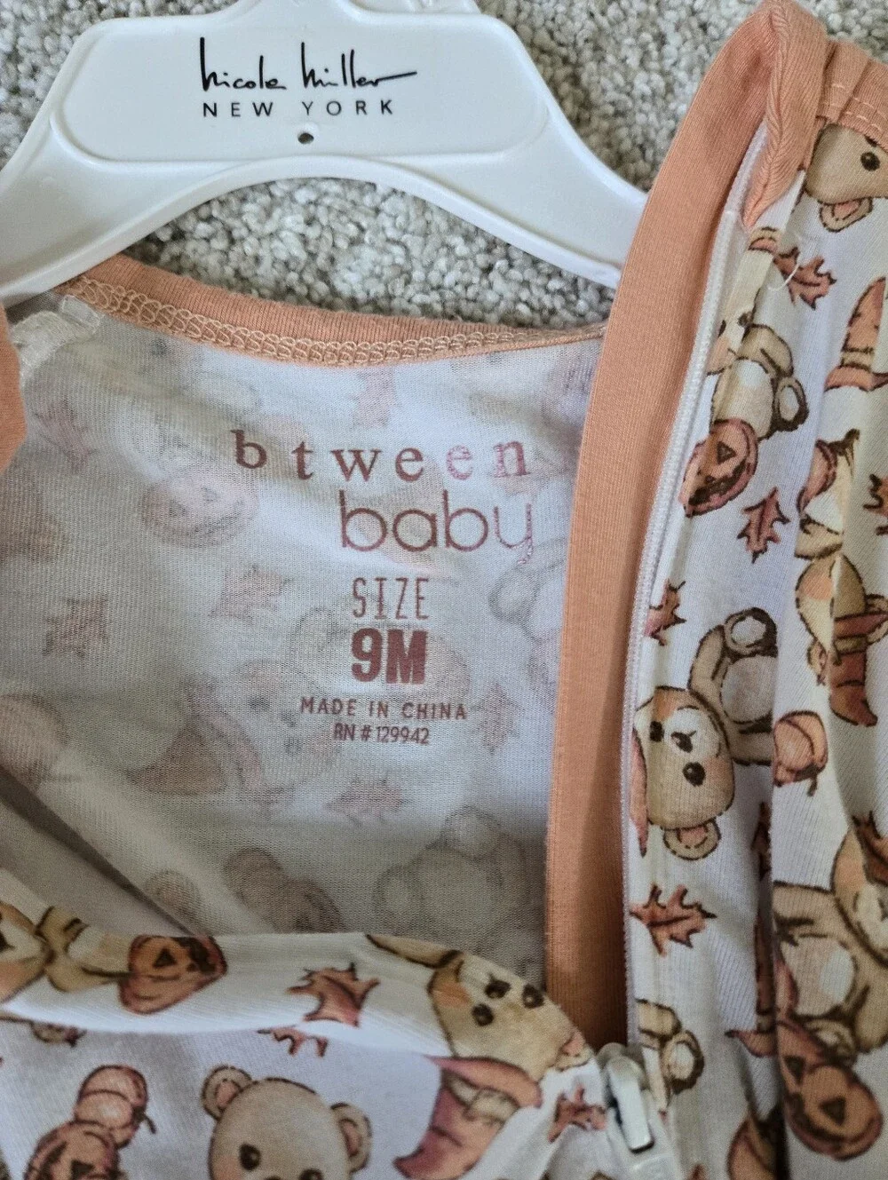 Btween Baby-9 Month- Bamboo Halloween  Footed Onesie